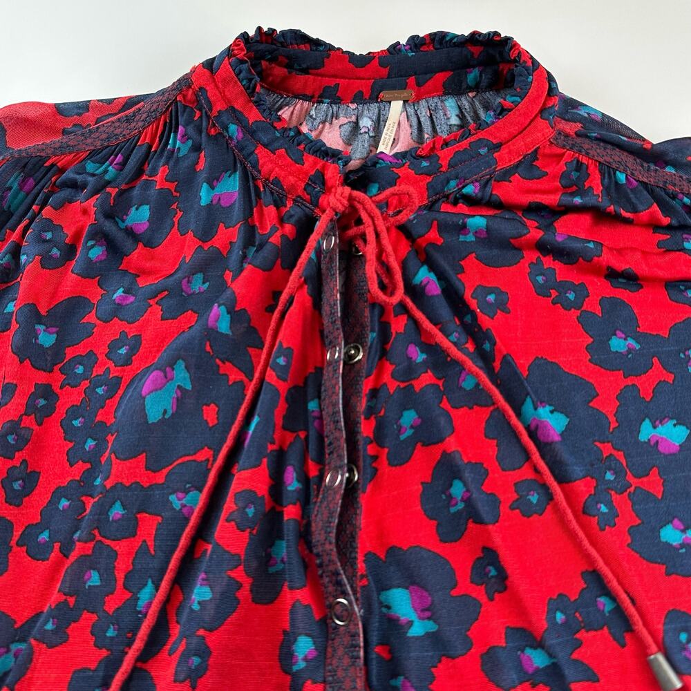 Free People Merlot Combo Love Letter Red & Blue Floral Size Small - Picture 10 of 16